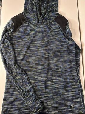 VOGO Athletica Women's Hooded Rash Guard - Blue/Black Space Dye